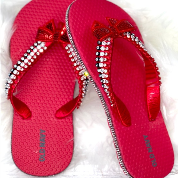 Childrens Old Navy| Red White Blue Crystal Flip Flops/Sandals Sz 12/13| Memorial - Picture 5 of 16
